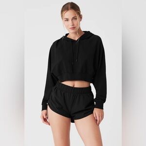 Alo Yoga Cropped Double Take Hoodie Hooded Pullover Sweatshirt